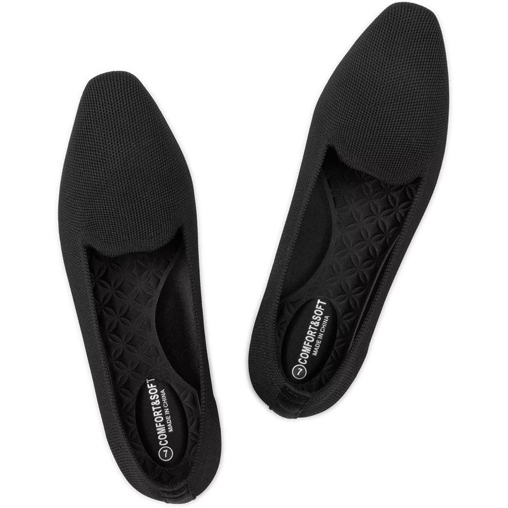 imageFrank Mully Womens Knitted Square Toe Flats Comfortable Loafer Shoes Office Work Shoes LightweightBlack
