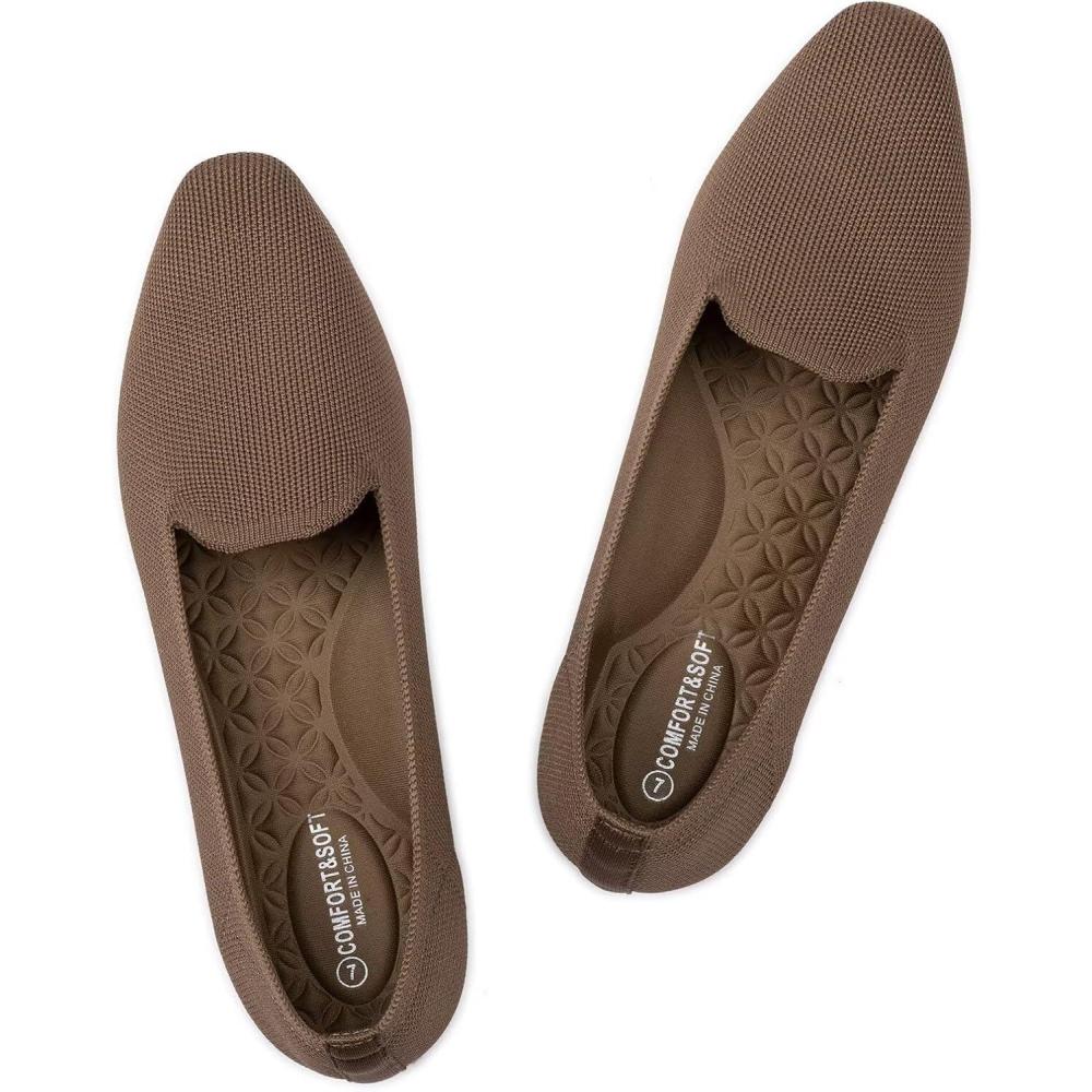 imageFrank Mully Womens Knitted Square Toe Flats Comfortable Loafer Shoes Office Work Shoes LightweightBrown