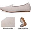 Frank Mully Women’s Knitted Square Toe Flats Comfortable Loafer Shoes Office Work Shoes Lightweight(Cream)
