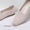 Frank Mully Women’s Knitted Square Toe Flats Comfortable Loafer Shoes Office Work Shoes Lightweight(Cream)