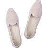 Frank Mully Women’s Knitted Square Toe Flats Comfortable Loafer Shoes Office Work Shoes Lightweight(Cream)