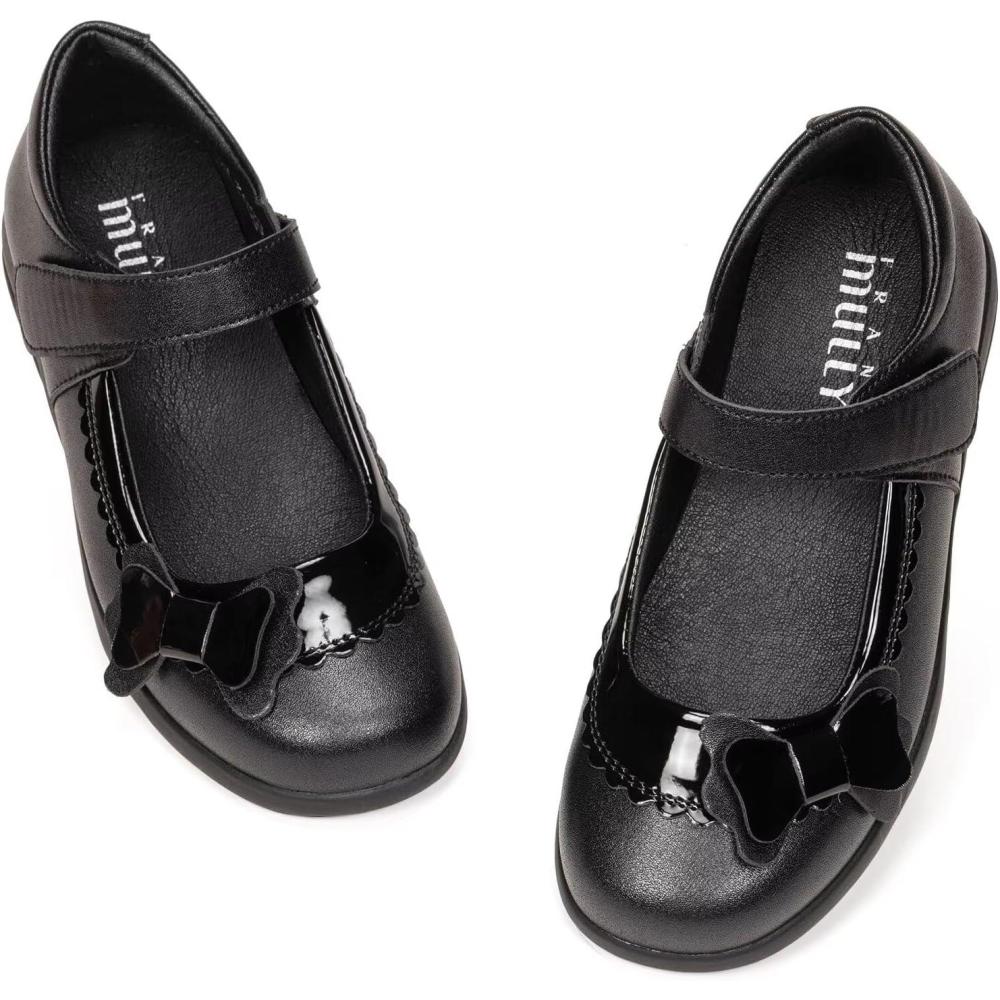 imageFrank Mully Girls Mary Jane Dress Shoes Slip on Girls Ballet Flat Shoes with Bow for ToddlerLittle KidBig KidBlack