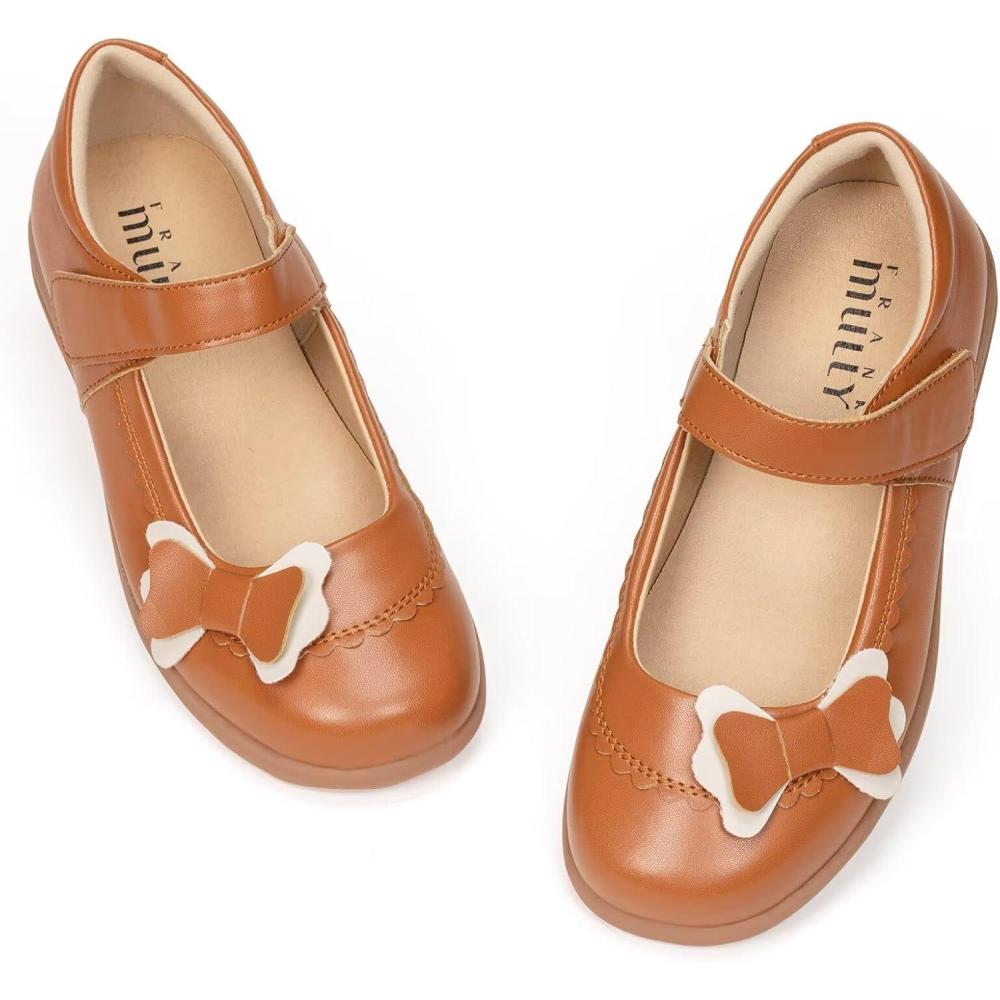 imageFrank Mully Girls Mary Jane Dress Shoes Slip on Girls Ballet Flat Shoes with Bow for ToddlerLittle KidBig KidBrown