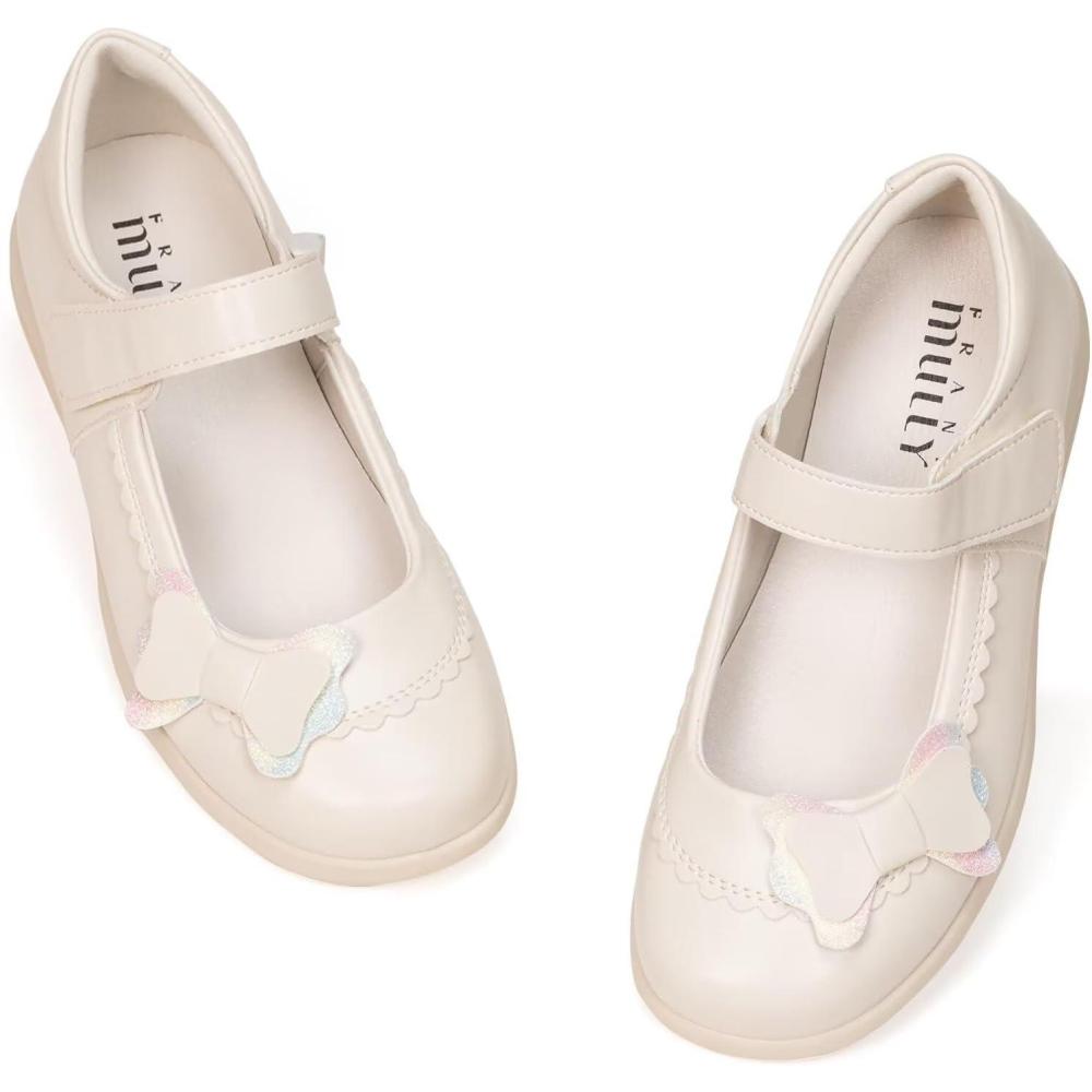 imageFrank Mully Girls Mary Jane Dress Shoes Slip on Girls Ballet Flat Shoes with Bow for ToddlerLittle KidBig KidNude