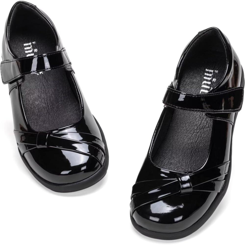imageFrank Mully Girls School Shoes Mary Jane Flats SlipOn Uniform Dress Flats for Girl ToddlerLittle KidBig KidBlackKnot