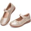 Frank Mully Girls Mary Jane Shoes Side Rhinestone Bow Flat for Wedding/Party/School Shoes for Toddler/Little Kid/Big Kid(Gold)