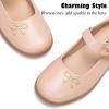 Frank Mully Girls Mary Jane Shoes Side Rhinestone Bow Flat for Wedding/Party/School Shoes for Toddler/Little Kid/Big Kid(Nude)