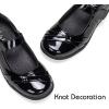 Frank Mully Girls School Shoes Mary Jane Flats Slip-On Uniform Dress Flats for Girl Toddler/Little Kid/Big Kid(Black/Knot)