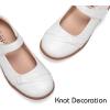 Frank Mully Girls School Shoes Mary Jane Flats Slip-On Uniform Dress Flats for Girl Toddler/Little Kid/Big Kid(White/Knot)