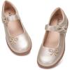 Frank Mully Girls Mary Jane Shoes Side Rhinestone Bow Flat for Wedding/Party/School Shoes for Toddler/Little Kid/Big Kid(Gold)