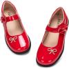 Frank Mully Girls Mary Jane Shoes Side Rhinestone Bow Flat for Wedding/Party/School Shoes for Toddler/Little Kid/Big Kid(Red)