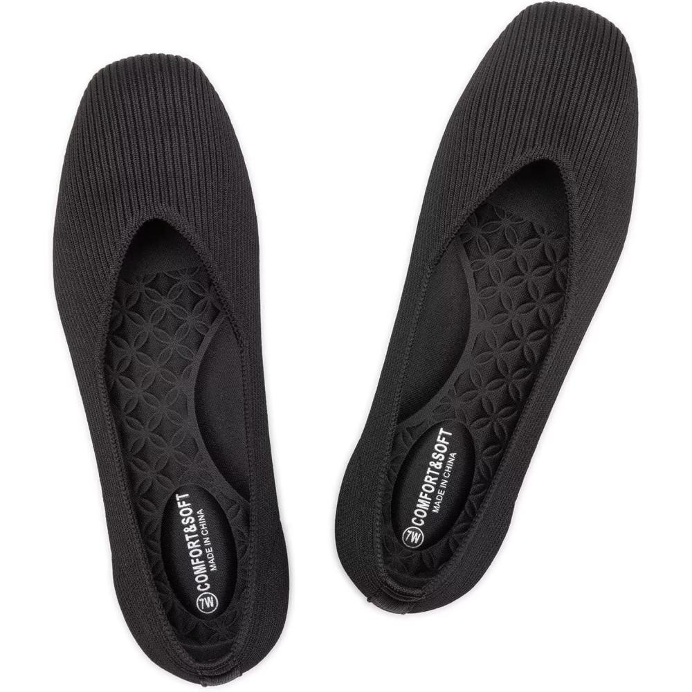 imageFrank Mully Womens Wide Flat Shoes Square Toe Shoes Knitted Work Flats Comfortable Women Shoes Comfortable Women ShoesBlack