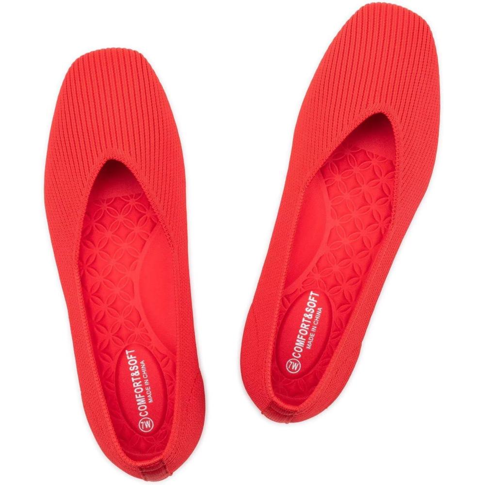 imageFrank Mully Womens Wide Flat Shoes Square Toe Shoes Knitted Work Flats Comfortable Women Shoes Comfortable Women ShoesRed