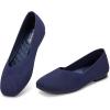 Frank Mully Womens Wide Flat Shoes Square Toe Shoes Knitted Work Flats Comfortable Women Shoes Comfortable Women Shoes(Navy)