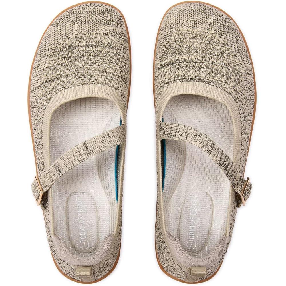imageFrank Mully Womens Wide Width Flats Mary Jane Flat Comofortable Knit Ballet Flat Wide Toe Box Dress Shoes with Adjustable StrapsGreen