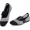 Frank Mully Women’s Flats Square Toe Mary Jane Shoes Ballet Flats with Strap Comfortable Slip On Knit Shoes Dressy Casual(B-white)