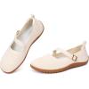 Frank Mully Women’s Wide Width Flats Mary Jane Flat Comofortable Knit Ballet Flat Wide Toe Box Dress Shoes with Adjustable Straps(Beige/Mesh)