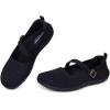 Frank Mully Women’s Wide Width Flats Mary Jane Flat Comofortable Knit Ballet Flat Wide Toe Box Dress Shoes with Adjustable Straps(Black/Mesh)