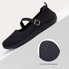 Frank Mully Women’s Wide Width Flats Mary Jane Flat Comofortable Knit Ballet Flat Wide Toe Box Dress Shoes with Adjustable Straps(Black/Mesh)