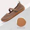 Frank Mully Women’s Wide Width Flats Mary Jane Flat Comofortable Knit Ballet Flat Wide Toe Box Dress Shoes with Adjustable Straps(Coffee)