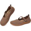 Frank Mully Women’s Wide Width Flats Mary Jane Flat Comofortable Knit Ballet Flat Wide Toe Box Dress Shoes with Adjustable Straps(Coffee/Mesh)