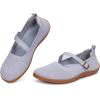 Frank Mully Women’s Wide Width Flats Mary Jane Flat Comofortable Knit Ballet Flat Wide Toe Box Dress Shoes with Adjustable Straps(Grey/Mesh)