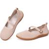 Frank Mully Women’s Wide Width Flats Mary Jane Flat Comofortable Knit Ballet Flat Wide Toe Box Dress Shoes with Adjustable Straps(Khaki/Mesh)