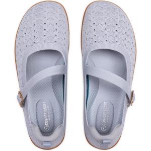 Frank Mully Women’s Wide Width Flats Mary Jane Flat Comofortable Knit Ballet Flat Wide Toe Box Dress Shoes with Adjustable Straps(Grey/Mesh)