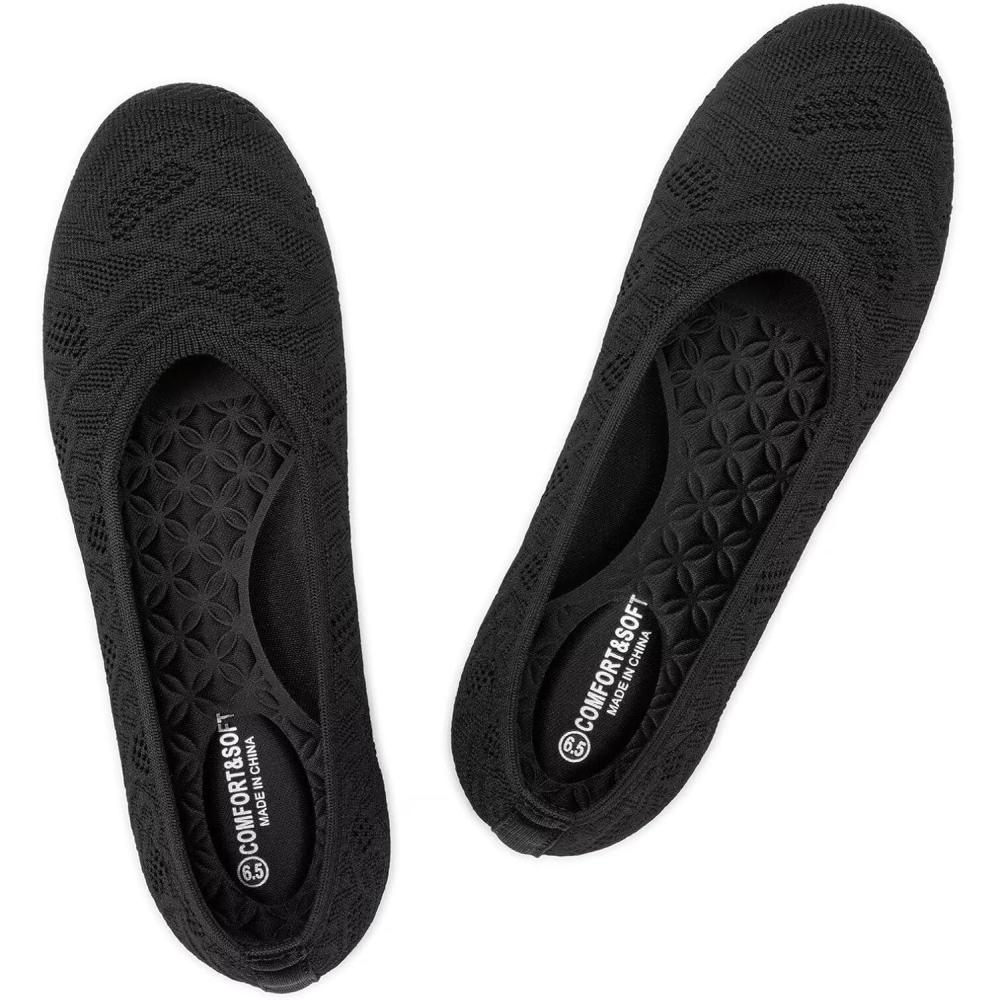 imageFrank Mully Womens Ballet Flat Shoes Knit Dress Shoes Round Toe Slip On Ballerina Flats for Woman Low Wedge Comfort Soft6112black