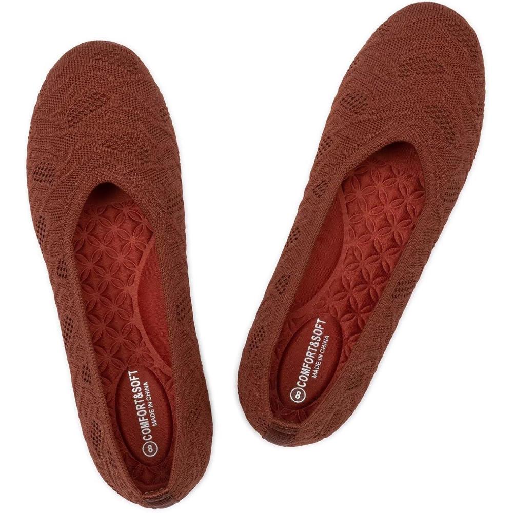 imageFrank Mully Womens Ballet Flat Shoes Knit Dress Shoes Round Toe Slip On Ballerina Flats for Woman Low Wedge Comfort Soft6112orange