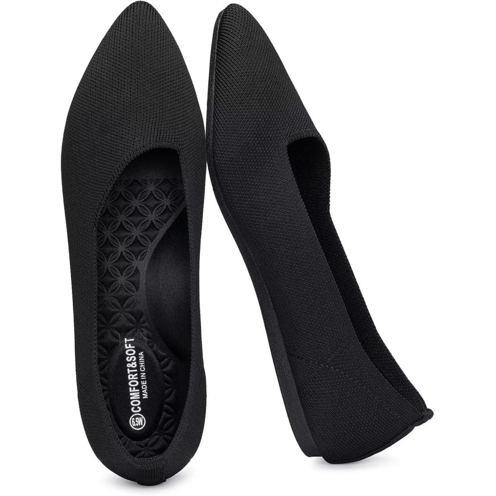 imageFrank Mully Womens Wide Width Flat Shoes Comfortable Pointed Toe Flats for Wide Feet6011black