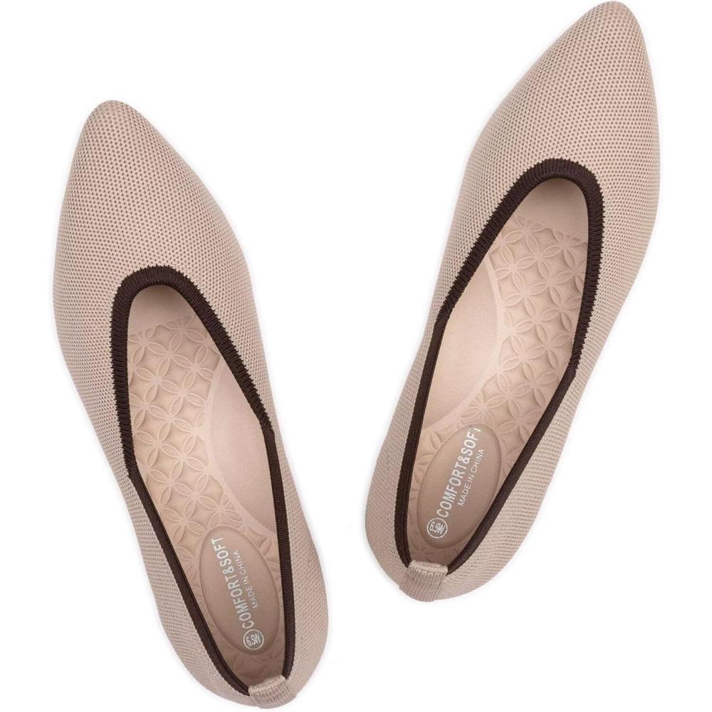 imageFrank Mully Womens Wide Width Flat Shoes Comfortable Pointed Toe Flats for Wide FeetEcru