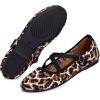 Frank Mully Women’s Mary Jane Flats Knit Ballet Criss Cross Ankle Strap Flat Shoes(Leopard)