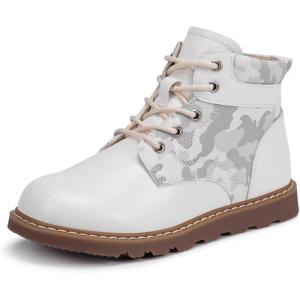 Frank Mully Boys Girls Outdoor Boots Kids Comfort Work Boots Winter Boot Lace Up Hiking Shoes (Toddler/Little Kid/Big Kid)(2006white)