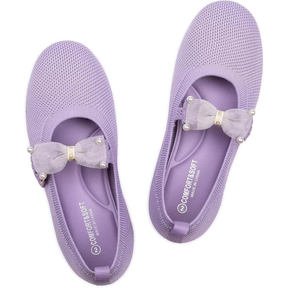 imageFrank Mully Girls Flat Shoes Kids Mary Janes with Bow Lightweight Comfort Cute ShoesPurple