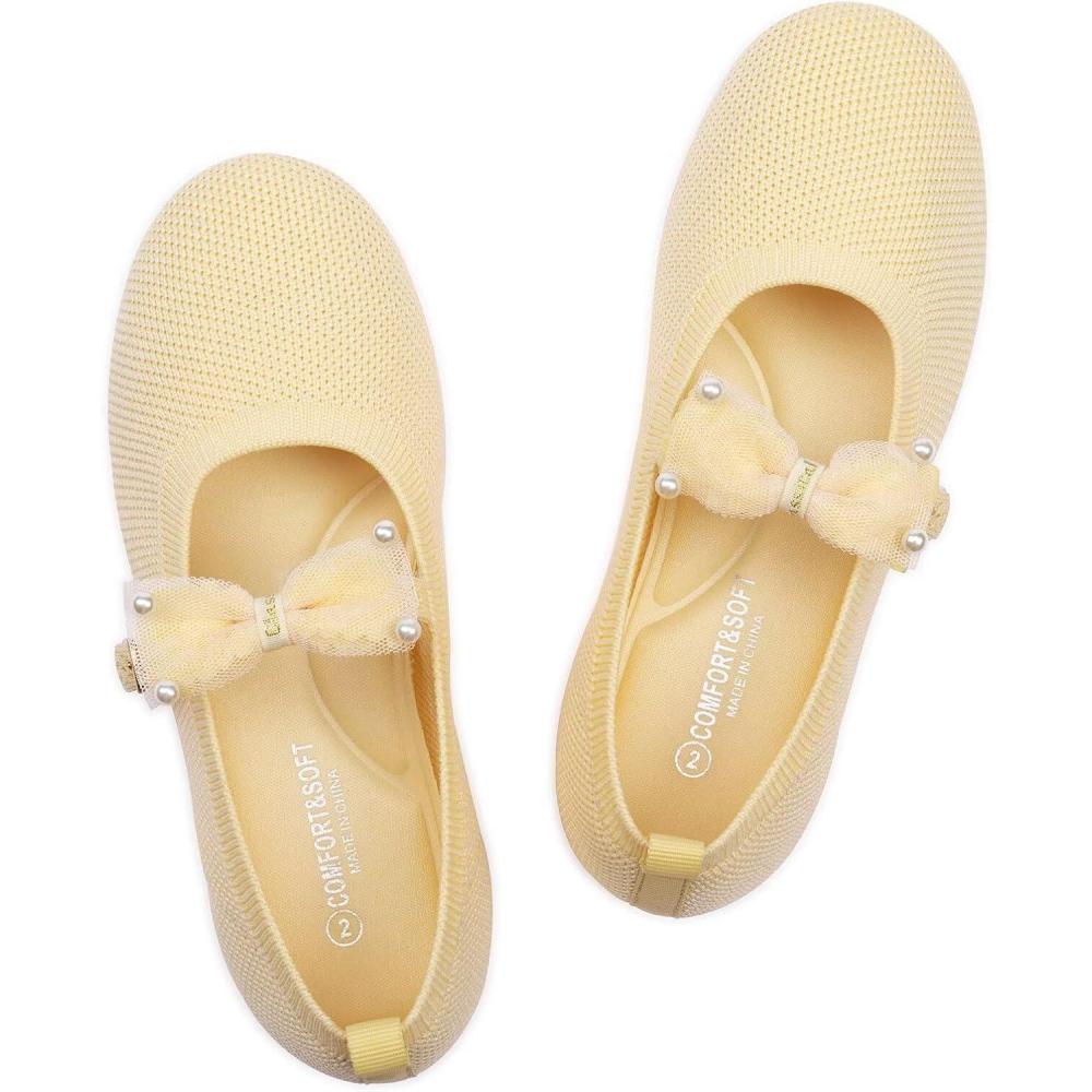 imageFrank Mully Girls Flat Shoes Kids Mary Janes with Bow Lightweight Comfort Cute ShoesYellow