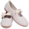 Frank Mully Girls Flat Shoes Kids Mary Janes with Bow Lightweight Comfort Cute Shoes(White)