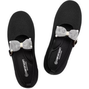 Frank Mully Girls Flat Shoes Kids Mary Janes with Bow Lightweight Comfort Cute Shoes(Black)