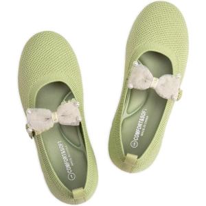 Frank Mully Girls Flat Shoes Kids Mary Janes with Bow Lightweight Comfort Cute Shoes(Light Green)