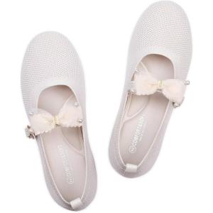 Frank Mully Girls Flat Shoes Kids Mary Janes with Bow Lightweight Comfort Cute Shoes(White)