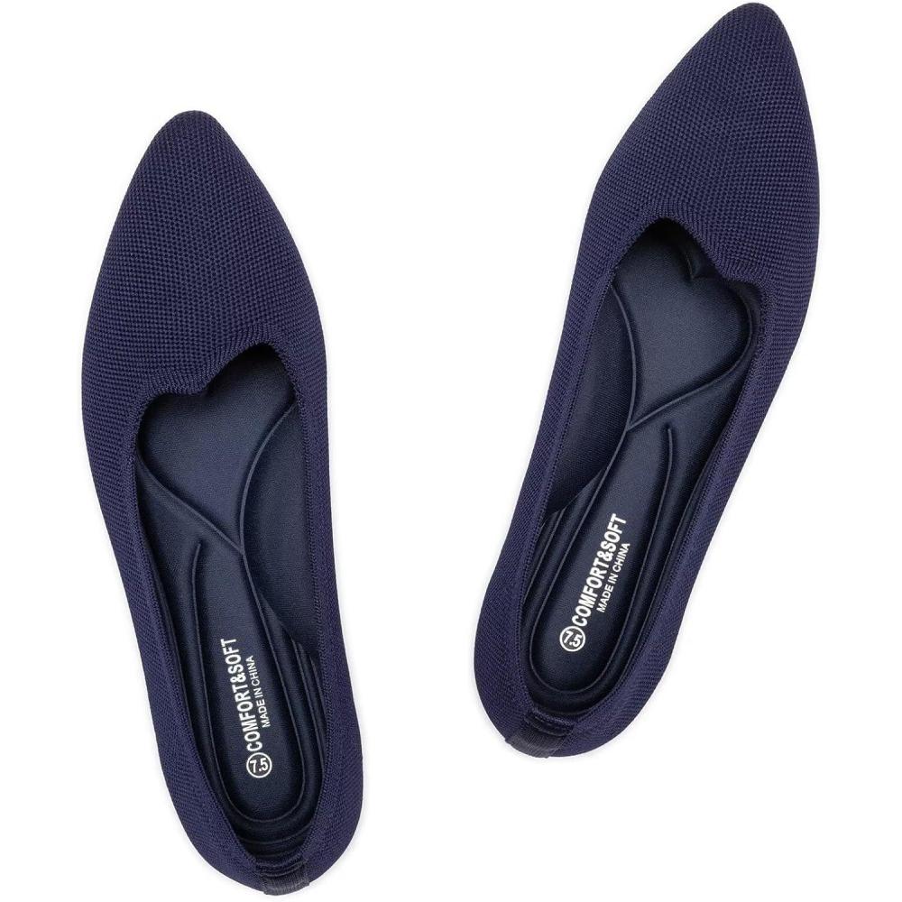 imageFrank Mully Womens Flats Pointed Toe Knit Flats Lightweight Slip On Breathable Comfort Walking Shoes with Arch Support Soft Flexible Sole for Work TravelBlue