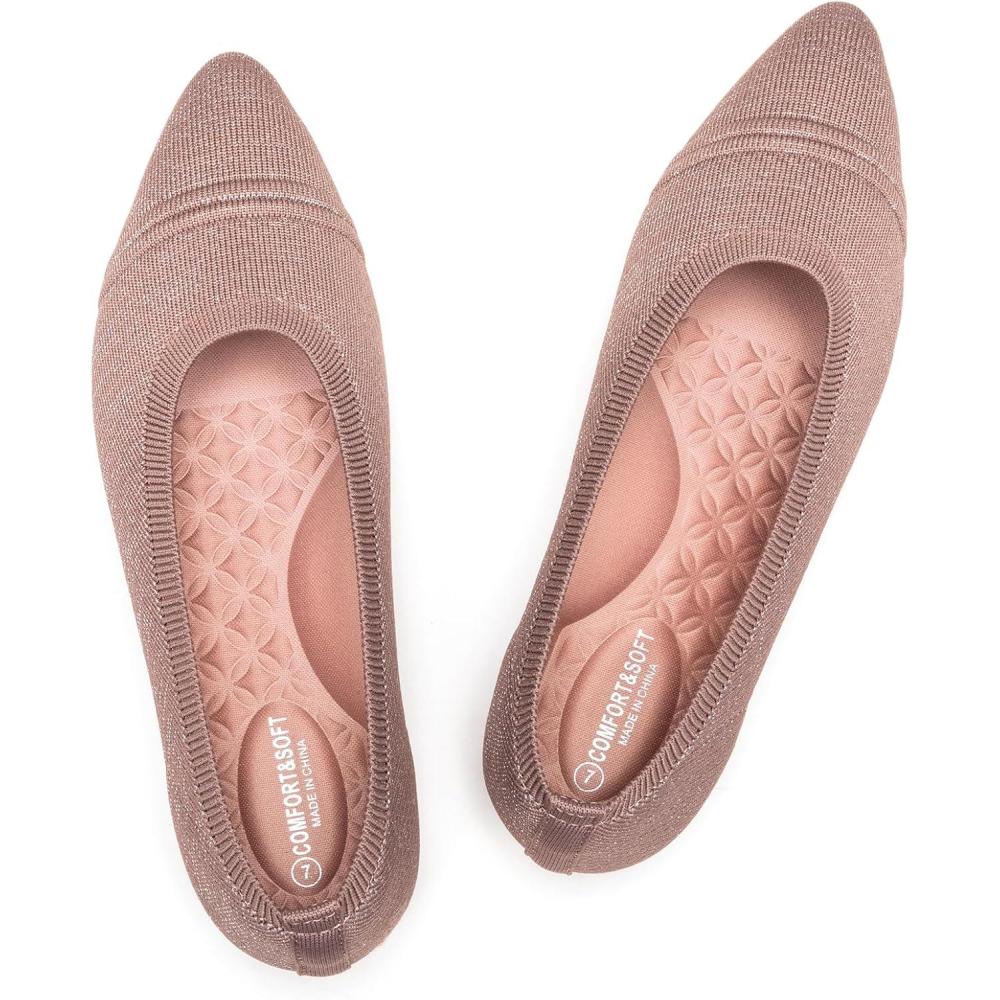 imageFrank Mully Womens Flats Pointed Toe Knit Flats Lightweight Slip On Breathable Comfort Walking Shoes with Arch Support Soft Flexible Sole for Work TravelPurple