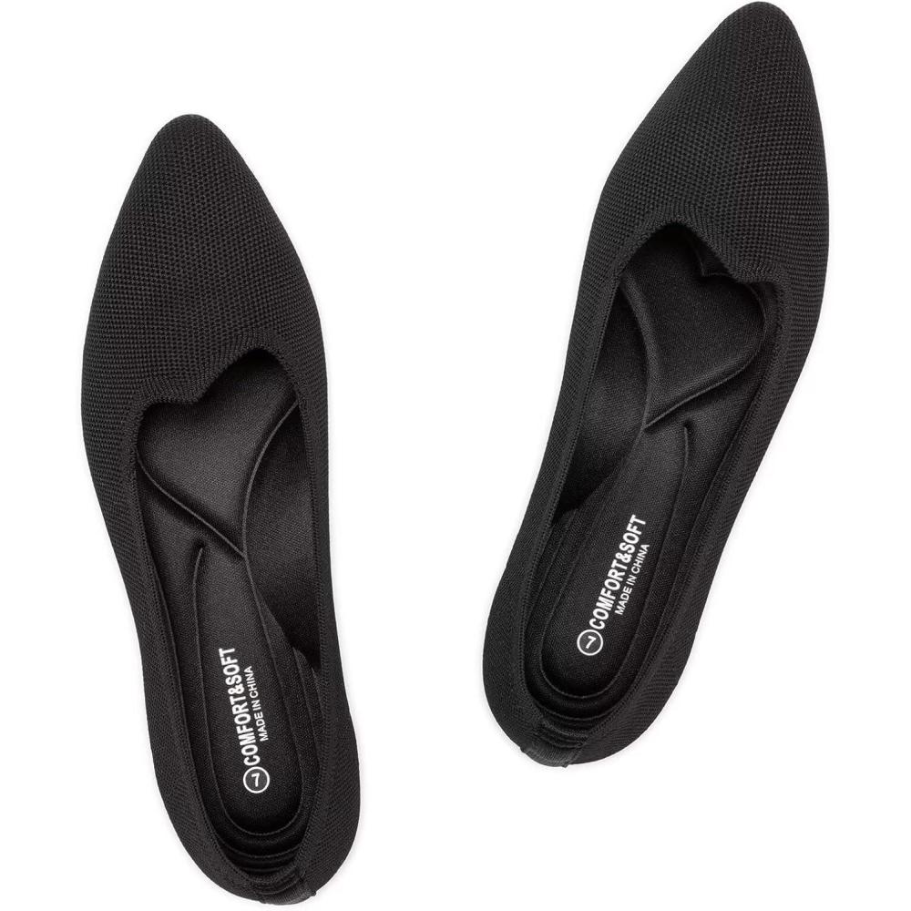 imageFrank Mully Womens Flats Pointed Toe Knit Flats Lightweight Slip On Breathable Comfort Walking Shoes with Arch Support Soft Flexible Sole for Work TravelBlack
