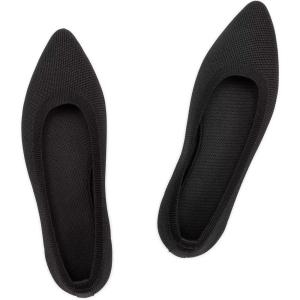 Frank Mully Women’s Flats Pointed Toe Knit Flats Lightweight Slip On Breathable Comfort Walking Shoes with Arch Support Soft Flexible Sole for Work Travel(Ablack)