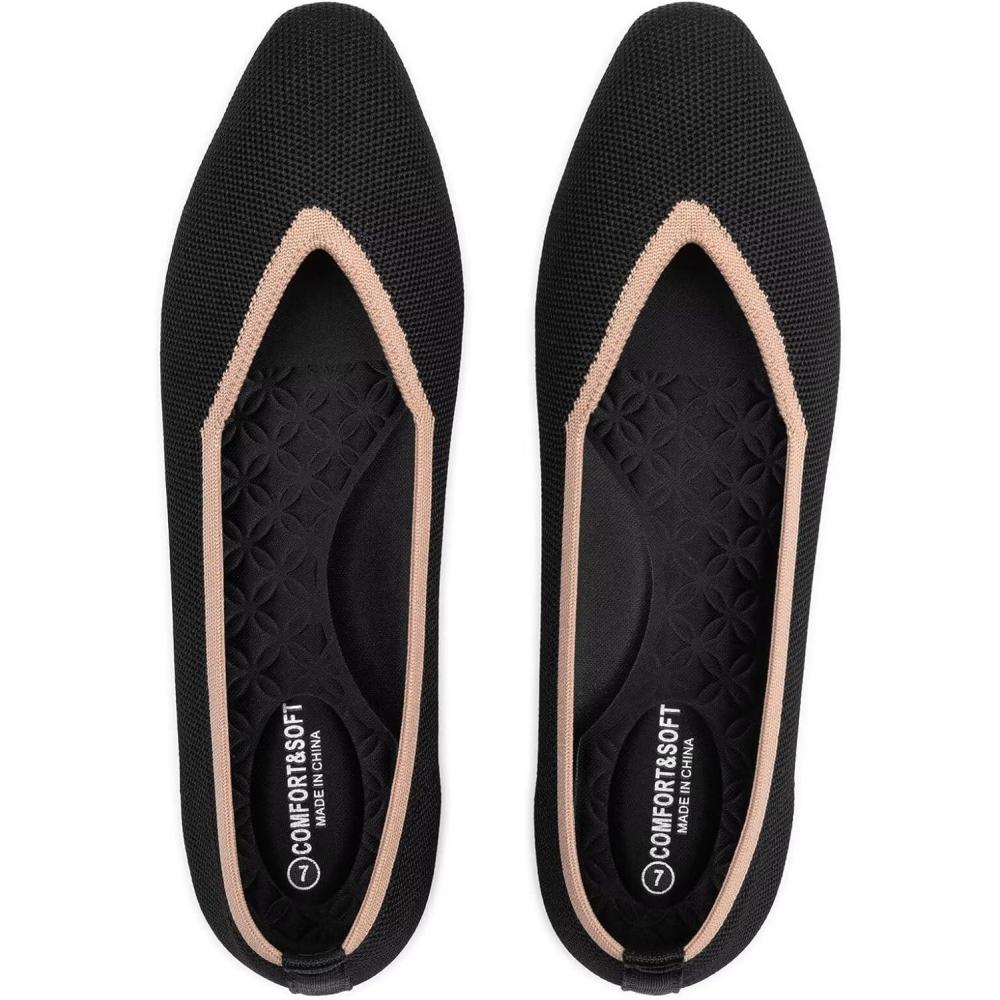 imageFrank Mully Womens Square Toe Knitted Flats Breathable Lightweight SlipOn Shoes with Arch Support for AllDay ComfortBlackBeige