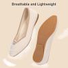 Frank Mully Women’s Square Toe Knitted Flats Breathable Lightweight Slip-On Shoes with Arch Support for All-Day Comfort(Beige/Brown)