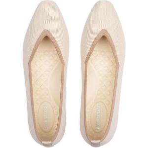 Frank Mully Women’s Square Toe Knitted Flats Breathable Lightweight Slip-On Shoes with Arch Support for All-Day Comfort(Beige/Brown)