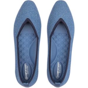 Frank Mully Women’s Square Toe Knitted Flats Breathable Lightweight Slip-On Shoes with Arch Support for All-Day Comfort(Blue/Dark)