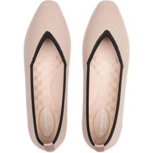 Frank Mully Women’s Square Toe Knitted Flats Breathable Lightweight Slip-On Shoes with Arch Support for All-Day Comfort(Khaki/Black)