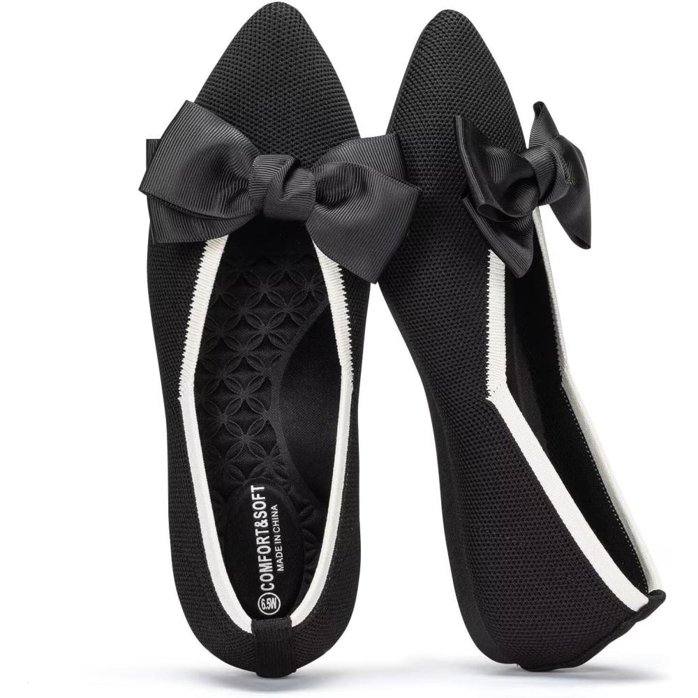 imageFrank Mully Womens Wide Width Flat Shoes Comfortable Pointed Toe Flats for Wide FeetBlack Bowknot